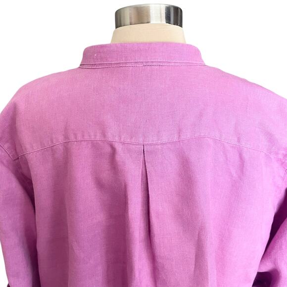 John Mark Pink 100% Linen Button Down Shirt Tie Front Size XL Roll Tab Sleeves - Picture 7 of 10